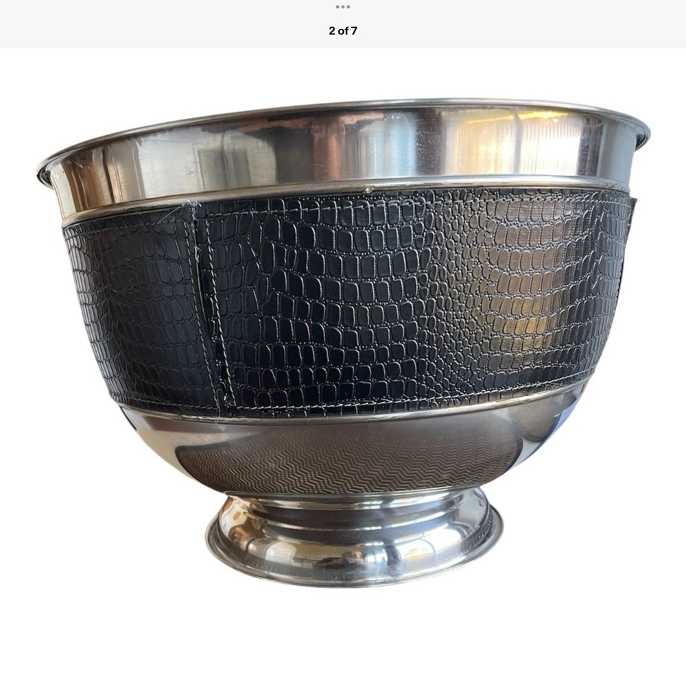 Party Tub Ice Bucket / punch bowl Stainless Steel Faux Leather Band 15"